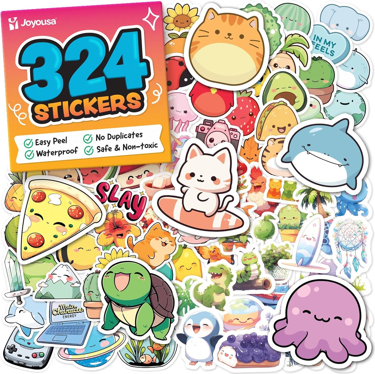 Cute Stickers for Kids, Kawaii Water Bottle Stickers - 324pcs Easy Peel Sticker Pack